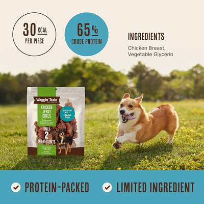 Waggin' Train Chicken Jerky Curls Dog Treats, Made with 100% Real Chicken Breasts, Only Two All-Natural Ingredients, Great High Protein Dog Treat, Easily Digestible for Big or Small Dogs, 16 oz. Pouch