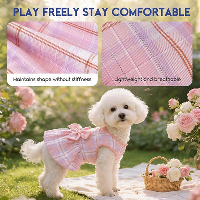 ASENKU Dog Dress Pet Wedding Dress Princess Lace Puppy Birthday Party Outfit Formal Apparel Girl for Small Medium Dogs Cats (Large, Pink Plaid)