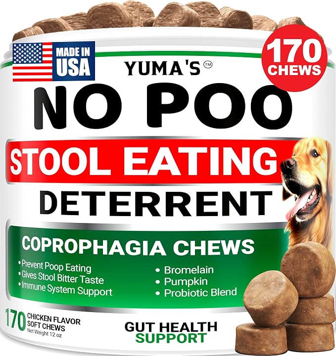 YUMA'S No Poo Chews for Dogs - 170 Treats - Coprophagia & Stool Eating Deterrent for Dogs - Stop Eating Poop for Canine - Probiotics & Digestive Enzymes Supplement - Gut Health - Made in USA