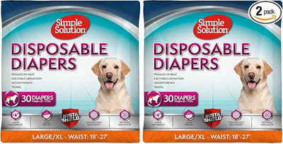 Simple Solution Disposable Dog Diapers, Female Dog-Diapers, Puppy Potty Training, Incontinence and Heat Cycle Protection, Large-Diapers for Dogs, 18-27 Inch Waist, 30 Count (Pack of 2)
