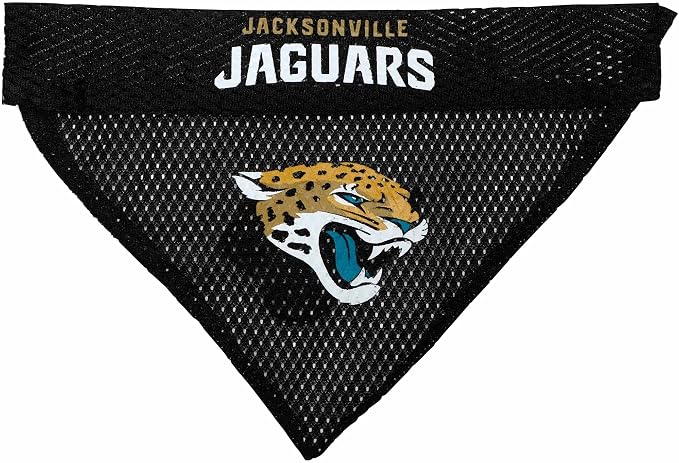 NFL DOG BANDANA - JACKSONVILLE JAGUARS REVERSIBLE PET BANDANA. 2 Sided Sports Bandana with a PREMIUM Embroidery TEAM LOGO, Large/X-Large. - 2 Sizes & 32 NFL Teams available