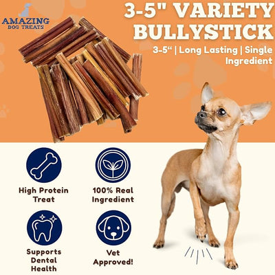 Amazing Dog Treats - Bully Sticks for Small Dogs (3-4 Inch - 16 oz)- Premium Thin Steer Bully Sticks for Dogs - Best Bully Stick Dog Chews - Bully Bones for Puppies and Small Breeds