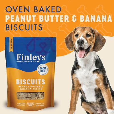 Finley's Crunchy Dog Biscuits, Peanut Butter and Banana, Plant-Based Healthy Treats, Oven Baked Dog Cookies, 12oz, 3 Pack