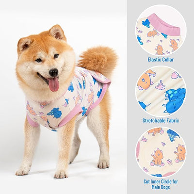 cyeollo Recovery Suit for Dogs Cats Surgery Suit Female Spay Soft Breathable Pet Onesie Bodysuit Male Dog Neuter, Small Dogs Surgical Recovery Shirt, Dinosaur, XS