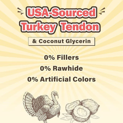 VITADAY All Natural Turkey Tendon Dog Treats Bone (S), 4-Pack | Long-lasting dog training treats. Rawhide-free made of USA-sourced premium turkey tendons. For small dogs, Bone (S), 4pk