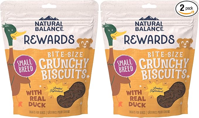 Natural Balance Limited Ingredient Rewards Crunchy Biscuits, Bite-Size Grain-Free Dog Treats for Small-Breed Dogs, Made with Real Duck, 8 Ounce (Pack of 2)