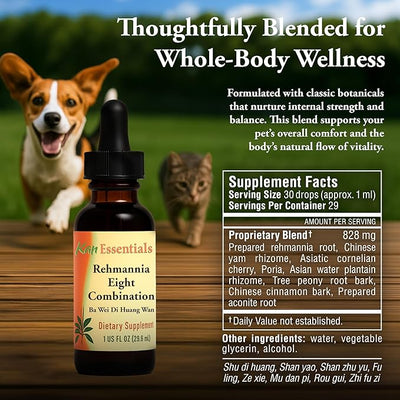 Kan Herb Company Rehmannia Eight Combination – Traditional Chinese Herbal Blend for Dogs and Cats to Support Kidney Health, Vitality, and Hormonal Balance, Liquid Herbal Supplement for Pets, 1 fl oz