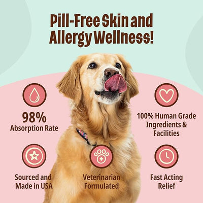 Licks Skin & Allergy Support - Allergy Gel for Dogs - Omega 3 Fish Oil, Turmeric & Vitamin C - Skin Moisture & Coat Support - Fish Flavor - 10 Count