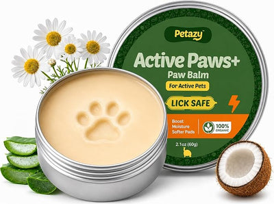 Petazy Dog Paw Balm – Active Paws Formula for Rough Terrain, Hiking & Outdoor Dogs | Lick-Safe, Natural Protection with Beeswax, Shea Butter & Coconut Oil | Paw & Nose Balm for Dogs & Cats, 2.1 oz