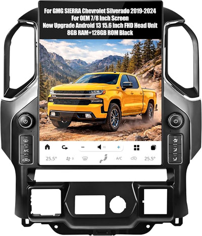 AuCar 836 Android 13 15.6 Inch Touch Screen Car Radio for GMC Sierra Chevrolet Silverado 2019-2025 Head Unit Wireless Carplay Android Auto Multimedia GPS Navigation, 128GB, US 1 Yr Service