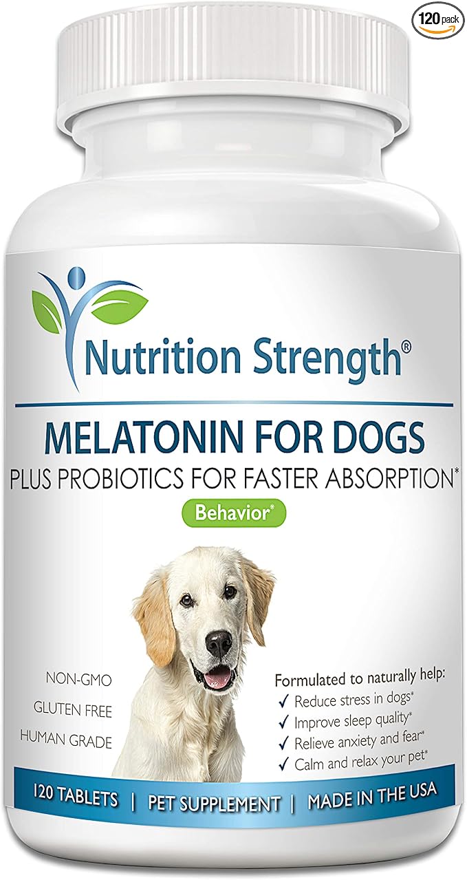 Melatonin for Dogs - 3mg High Potency Sleep Aid & Calming Support - Promotes Hair Regrowth - Plus Probiotics for Gut Health - 120 Chewable Tablets