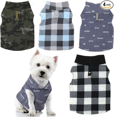 4 Pieces Winter Fabric Dog Sweater with Leash Ring Soft Fleece Vest Dog Clothes Plaid Camouflage Warm Puppy Jacket Pullover Clothes for Small Cat Puppy Chihuahua(XL)