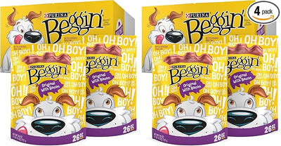 Purina Beggin' Strips Dog Treats,Original with Bacon Flavor - 26 oz. Pouches,(Pack of 4)