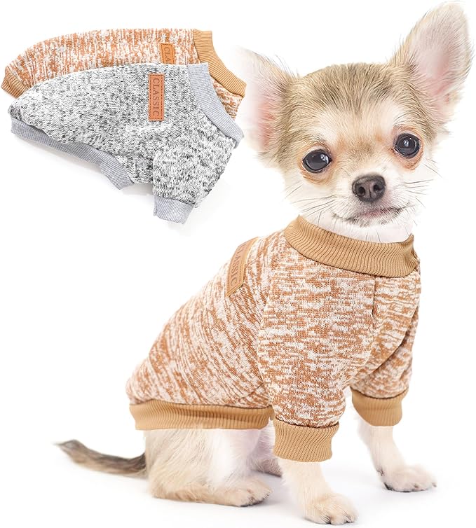 2 Pieces Dog Sweaters for Small Dogs Dog Clothes Male Female Fall Winter Fleece Puppy Sweaters Warm Pet Outfit for Yorkie, Chihuahua, Bulldog, Dachshund, Pug,S