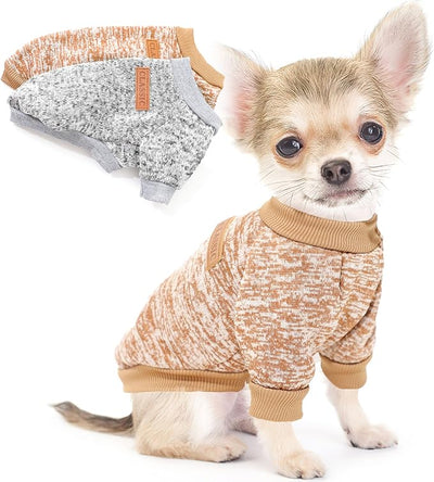 2 Pieces Dog Sweaters for Small Dogs Dog Clothes Male Female Fall Winter Fleece Puppy Sweaters Warm Pet Outfit for Yorkie, Chihuahua, Bulldog, Dachshund, Pug,S