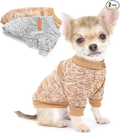2 Pack 3.6-5.5lbs Dog Sweaters for Small Dogs Fall Dog Clothes Male Female Winter Fleece Puppy Sweaters Warm Pet Outfit for Yorkie, Chihuahua, Bulldog, Dachshund, Pug,XS