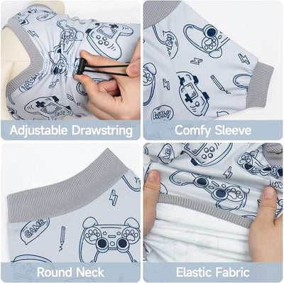 XPUDAC 4 Pack Dog Pajamas, Soft Puppy Clothes with Drawstring Adjustable Stretchy Dogs Onesie for Small Medium Doggie Shed Defender Dog Suit Pet Outfit Boy, M