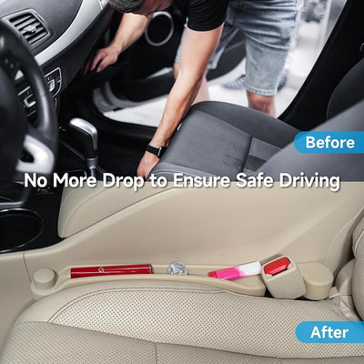 Givifive Car Seat Gap Filler Set of 2, 3IN1 Seat Side Gap Filler Plug with Storage Slot & Hook Function, Soft Foam Universal Fit Car SUV Truck Fill Gap Between Seats Console Organizer（Narrow Beige）