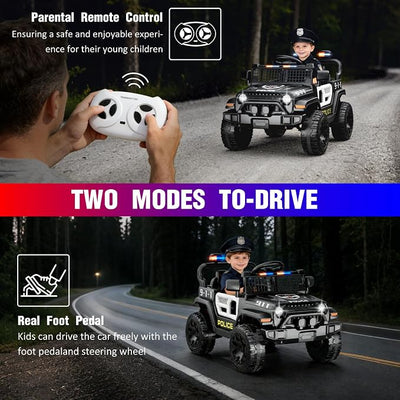 12V Ride on Car with Parent Remote Control, Toddler Police Electric Car with Spring Suspension, LED Lights & Music Player - Safe Battery Toy for Kids, Christmas & Birthday Gift