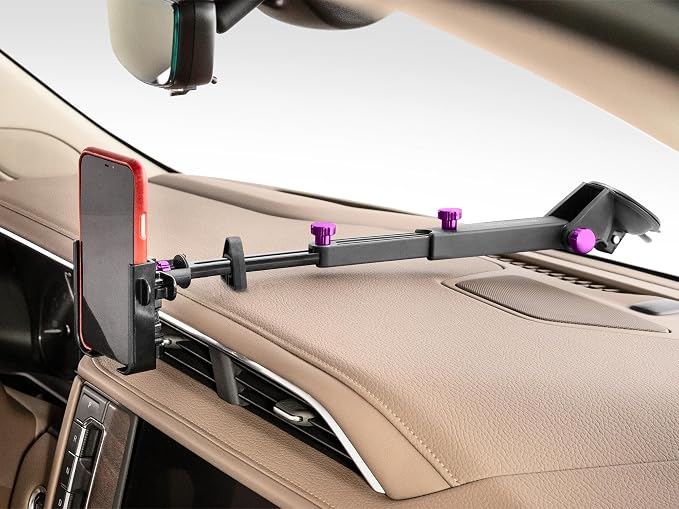 WeatherTech WindshieldFone with Extension - Universal Windshield-Mounted Car Phone Holder - Violet Billet Knobs