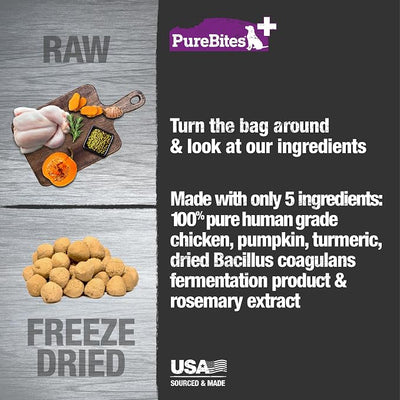 PureBites+ Gut & Digestion Freeze Dried Dog Treats, 5 Ingredients, Made in USA, 3oz