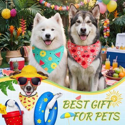 Abbylike 50 Pieces Summer Themed Dog Bandanas Bulk Hawaiian Dog Bandanas for Pets Triangle Kerchief Scarf Bibs Set for Summer Pets Dogs Party Costume Accessories, 25 Styles (31.5 x 21.7 x 21.7)