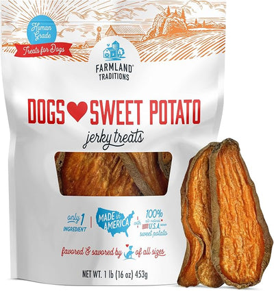 Farmland Traditions Dogs Love Sweet Potato Dog Treats, Premium Single Ingredient Human Grade Sweet Potato Dog Jerky, 1-Pound Bag