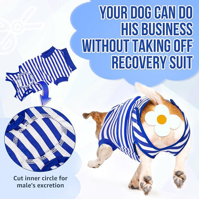 Lukovee Recovery Suit for Dogs, Zipper On Recovery Suit for Female Male Dog, Onesie Abdominal Wounds Cone E-Collar Alternative Prevent Licking Spay Recovery Suit (M, BL)