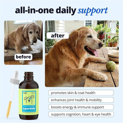 Taily Multivitamin with Liquid Collagen for Dogs and Cats – 12-in-1 Super Daily Formula for Joint, Gut, Allergy, Immune, Skin, Coat, and Urinary Tract Support - Liquid Collagen, Glucosamine for Dogs