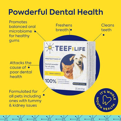 Teef For Life Protektin42+K Plant-Derived Daily Dental Care for All Pets (Sodium-Free), Prebiotic Dental Powder, Naturally Fights Plaque and Tartar, Kit with 90 Servings