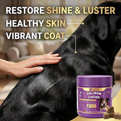 Salmon Oil Chews for Dogs - Omega 3 & 6 Skin and Coat Support with Astaxanthin, Vitamin C & E - 90 Soft Chews - Relief for Itchy Skin, Seasonal Allergies & Shedding - for All Breeds & Ages