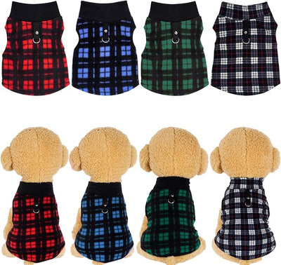 Rbenxia 4 Buffalo Plaid Dog Sweaters with Leash Ring Soft Fleece Vest Pullover Warm Jacket Pet Clothes Winter Outfits for Small Puppy Cat Pets (Large)
