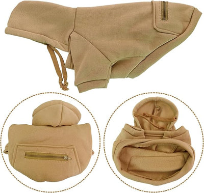 Jecikelon Dog Hoodies for Small Dogs with Zipper Pocket, Soft Fleece Puppy Clothes with Rope Hat, Warm Winter Outfits Cold Weather Coats, Cute Sweatshirt Chihuahua Costume (Khaki, X-Small)