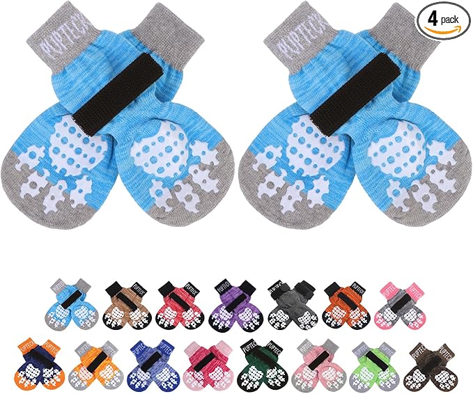 PUPTECK Anti-Slip Dog Socks with Double Sides Grips for Small Medium Large Dogs Hardwood Floors Prevents Licking, Dog Shoes for Hot Pavement Traction Control Paw Protector for Senior Dogs