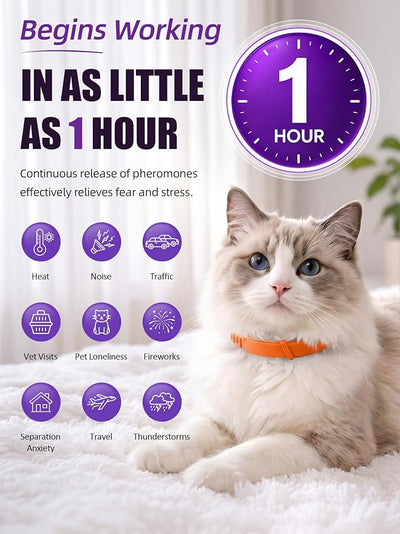 Calming Collar for Cats, 4 Pack – Adjustable Cat Calming Collars for Anxiety Relief, Reduces Stress, Bad Behavior, Breakaway Waterproof Pheromone Collar for Cats & Small Puppy (Orange, Small)