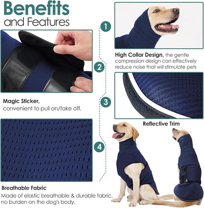 AOFITEE Dog Anxiety Vest, Dog Anxiety Calming Hoodie, Pet Thunder Jacket Calming Shirt for Fireworks, Thunder, Travel, Separation, Noise Block & Ear Protection Recovery