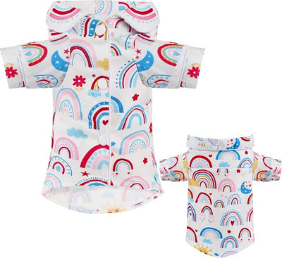 Dog Shirts for Small Dogs Puppy Pajamas Cute Pet Clothes Soft Button Down T Shirt Summer Outfit (Boho Rainbow, XS)