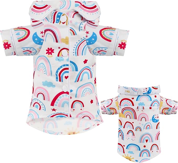 Dog Shirts for Small Dogs Puppy Pajamas Cute Pet Clothes Soft Button Down T Shirt Summer Outfit (Boho Rainbow, S)