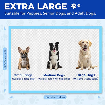 50 Count Extra Large Dog Pee Pads 30"x36", Super Absorbent & Leak-Proof Large Puppy Pads Fast-Drying, 50 Pack XXL Potty Pee Pads for Dogs, Puppies, Doggy