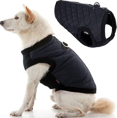 Gooby Fashion Vest Dog Jacket - Black, Medium - Warm Zip Up Bomber Vest with Dual D Ring Leash - Winter Water Resistant Small Dog Sweater