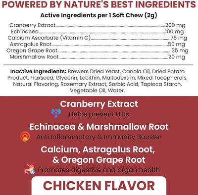 Dog UTI Treatment Cranberry Supplement for Dogs, 240 Soft Chews - Natural Urinary Tract Infection Support and Healthy Bladder Control – Made with Echinacea and Vitamin C (2 Packs of 120)