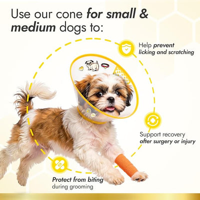 Adjustable Dog Cone Alternative for Small & Medium Breeds – Cone for Dogs to Stop Licking & Scratching – Post-Surgery & Grooming Support – Elizabethan Collar for Neck Circumference 14.2–16.5 in
