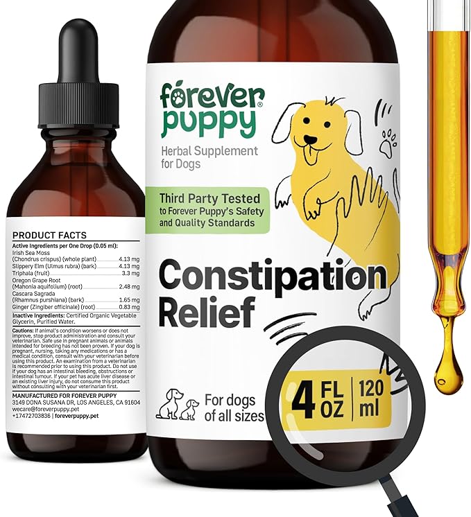 Forever Puppy Constipation Relief for Dogs, 4 oz | Stool Ease Supplement, Sea Moss & Slippery Elm, Digestive Health Support, Fiber Vitamins, All Breeds & Sizes