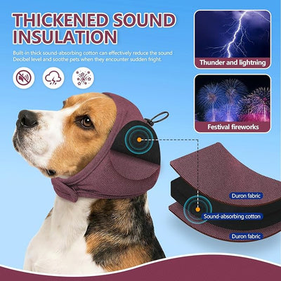Meifsou Quiet Ears for Dogs - Adjustable Ear Covers for Noise, No Shake Dog Head Wrap, Dog Calming Hood for Thunder, Fireworks, Dralon Fabric and Thickened Soundproof Cotton, Dusty Plum Purple, S