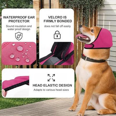 Dog Ear Muffs & No-Shake Ear Wrap – Waterproof Calming Hoodie for Thunder,Swimming, Bath & Noise Anxiety Relief | Quick-Dry Dog Head Wrap for Aural Hematoma Prevention, Grooming, Fireworks, Vet Visits