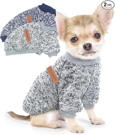 2 Pack 3.6-5.5lbs Dog Sweaters for Small Dogs Winter Dog Clothes Male Fleece Pet Sweaters Warm Thick Puppy Outfit Small Dog Sweater for Boy Girl Dogs Yorkie, Chihuahua, Pug, XS,Grey Navy