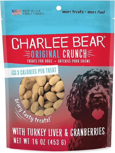 Charlee Bear Dog Training Treats, Turkey Liver & Cranberries Recipe, Low Calorie (Under 3 Calories), Limited Ingredient Crunchy Dog Treats, 16 oz. Resealable Bag
