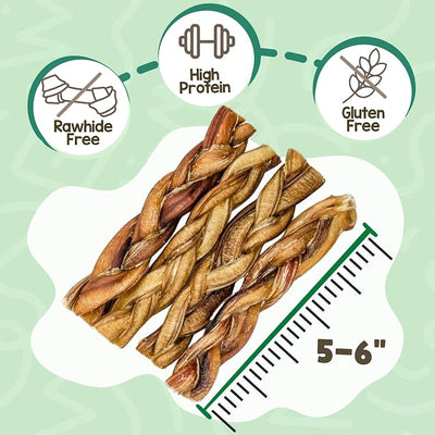 Nature Gnaws Braided Bully Sticks for Dogs 5-6" (3 Count) - Long Lasting for Small and Medium Dogs - Natural Beef Dog Chew Bones - Rawhide Free