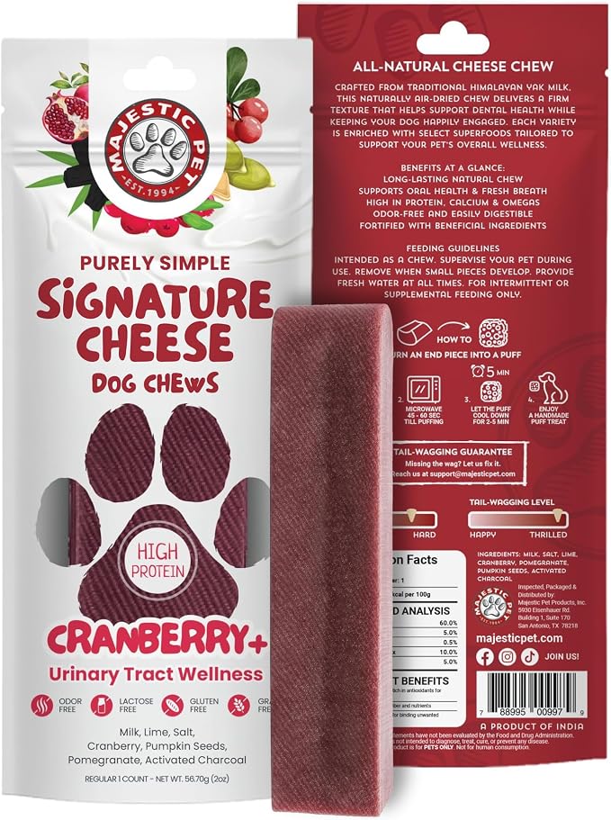 Majestic Pet Himalayan All-Natural Cheese Dog Chews - Long Lasting Dental Chew for Dogs - Healthy Pet Treats with Beneficial Ingredients (Urinary Tract Wellness, Regular, 1 Pack)