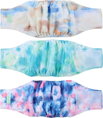 wegreeco Washable Male Dog Belly Band (Stylish Pattern)- Pack of 3 - Washable Male Dog Belly Wrap, Dog Diapers Male (Tie-dye, Sky, Large)